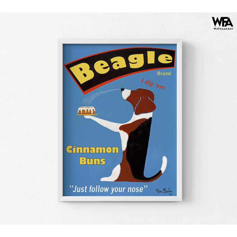 «Beagle Buns» par Ken Bailey, affiche de bureau de propriétaire de boulangerie, art mural de buffet d'hôtel, affiche amusante de Beagle, décor de cuisine maman Beagle