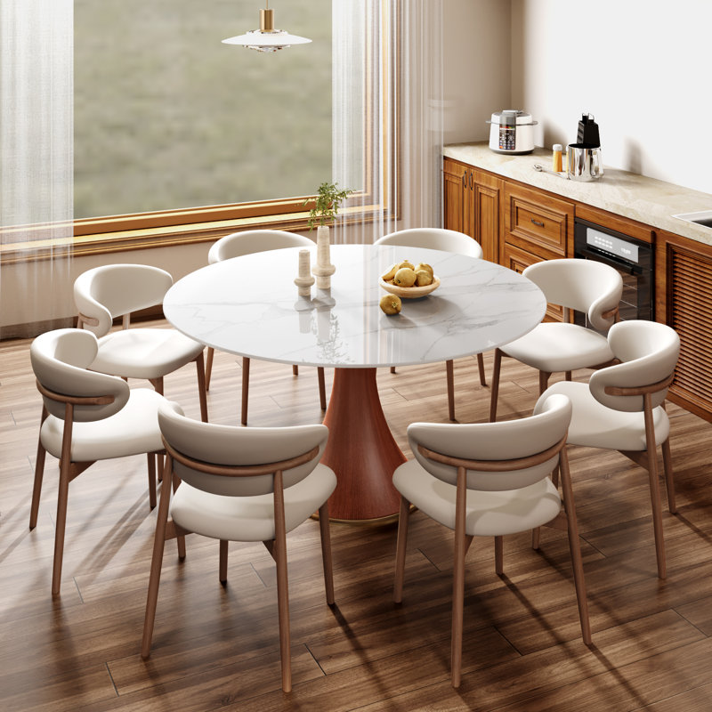 Piédestal en bois massif de style Mid-Century 9 pièces Jetta Kitchen Jb (1 table et 8 chaises), Blanc