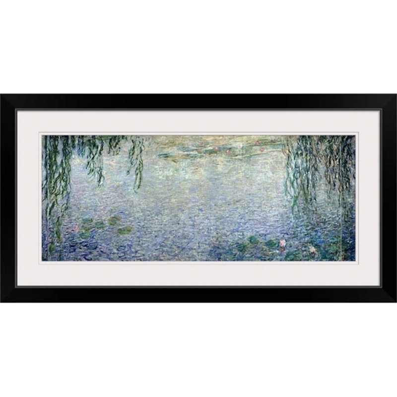 «Miles Waterlilies: Morning with Weeping Willows» de Milesburg, reproduction de Claude Monet, H 20 po x l 44 po, Noir