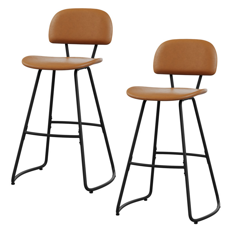 Upholstered Counter Stool With Metal Frame, Bar Stool (30” Seat Height), Brown
