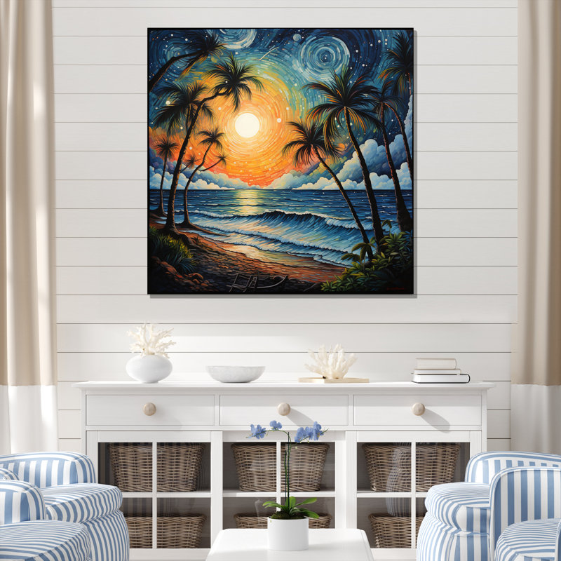 Beach Tropical Vibes Pointillism I - Beach Canvas Wall Art, H 16 po x l 16 po x P 1 po, Toile tendue