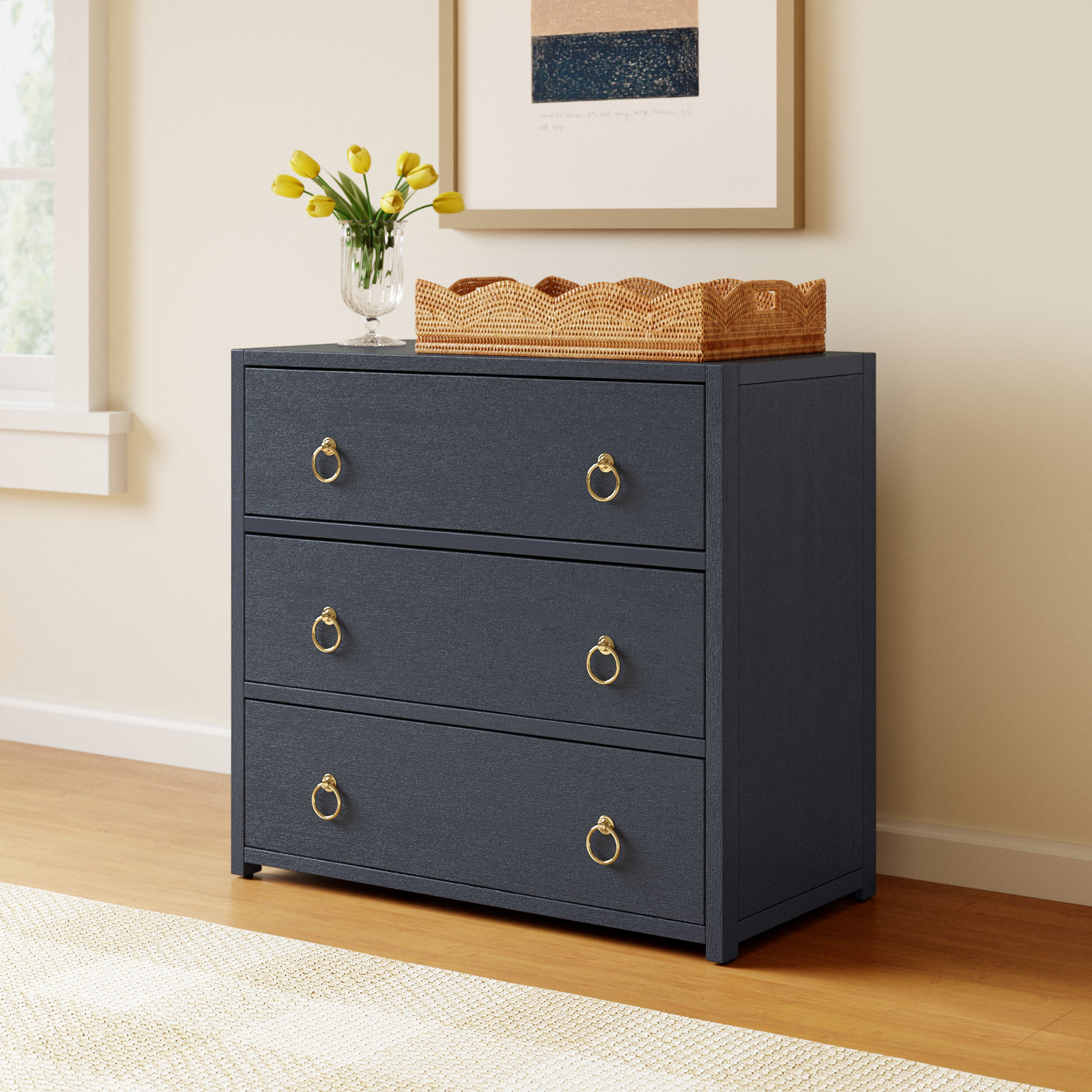 Elin 34" Acacia Dresser, Navy Blue