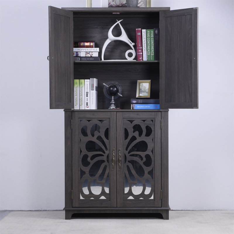 Buffet avec 4 portes en miroir, Marron foncé