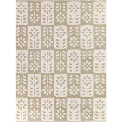 Karol Beige Blockprint Floral Area Rug