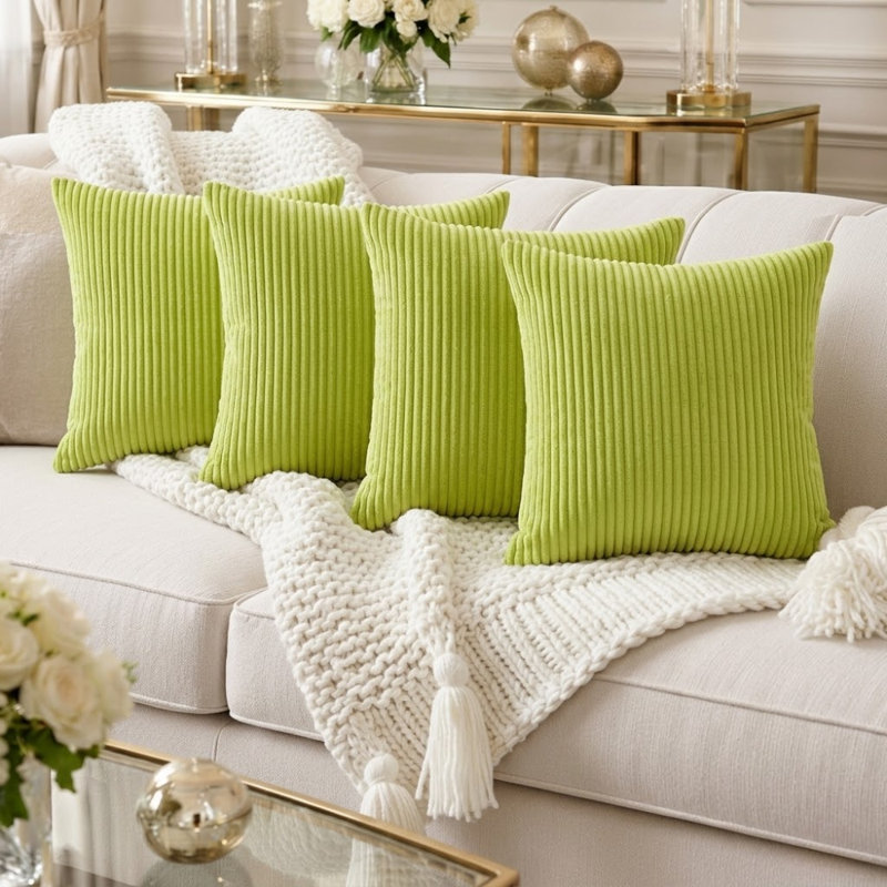 Pack Of 4 Corduroy Square Scatter Cushion Cover