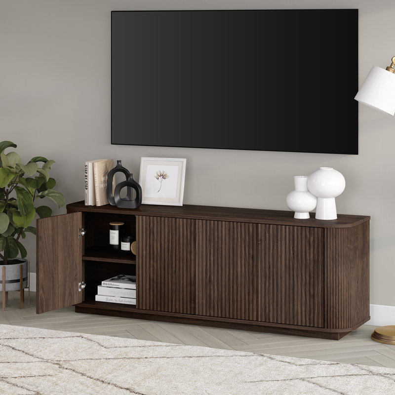 68" TV Stand for TVs up to 75" with Fluted Doors & Cable Management — Alder Brown Transitional Media Console for Living Room | Canton