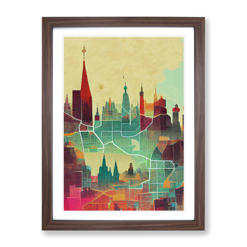 City Skyline Map No.1 - Wall Art, 48cm H x 36cm W, Walnut Framed, White
