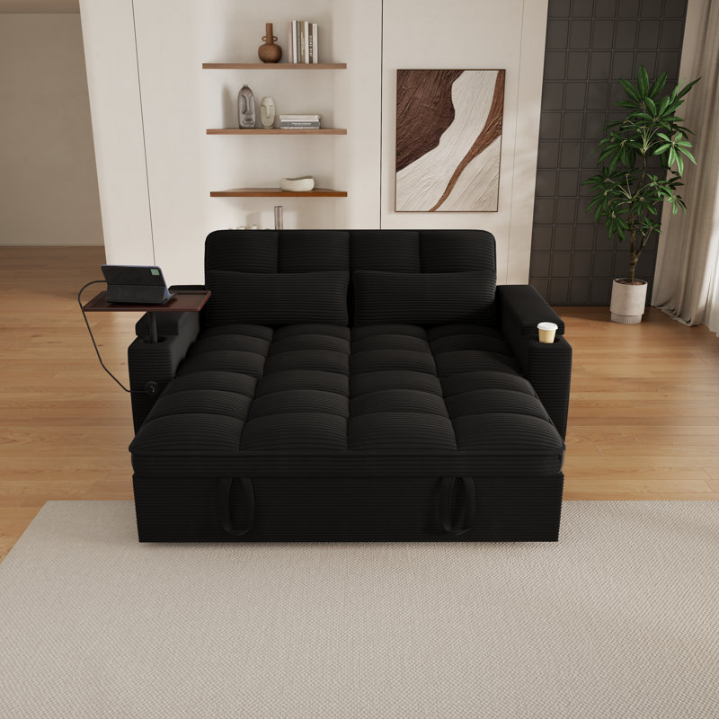Canapé-lit pliant 65 po 3-en-1 65 po, canapé-lit en velours chenille moderne avec table d'appoint pivotante à 360 °, charge intégrée USB / type C et rangement caché, assemblage facile pour le salon