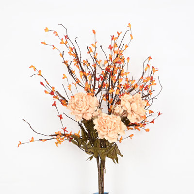 Arrangements floraux de pivoines de ferme artificielle pour remplissage de vase, jets de feuillage d'automne longue tige de brindille, fausse fleur, jour de l'Action de grâce, fête de mariage, centre de table de salle à manger, décoration