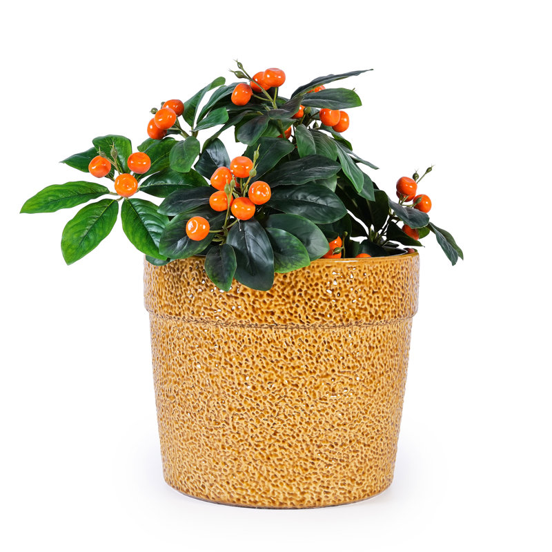 Pot de fleurs en céramique colorée, Jaune antique