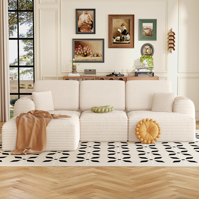 3 Piece Upholstered Modern Sectional Sofa With Pillow, No Assembly Required, Left Hand Facing, Beige