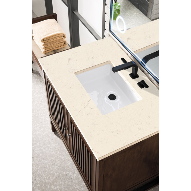 Athens 36'' W Single Vanity, Glossy White, Ethereal Noctis, 8" Widespread