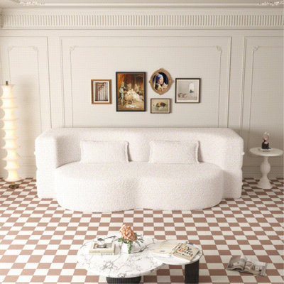 Modern Floor Sofa With 2 Pillows, Convertible Teddy Fabric Foam-Filled Sleeper Sofa Bed, 15" Full Size Folding Mattress For Living Room, Guest Bed, Playroom, No Assembly Required, Beige