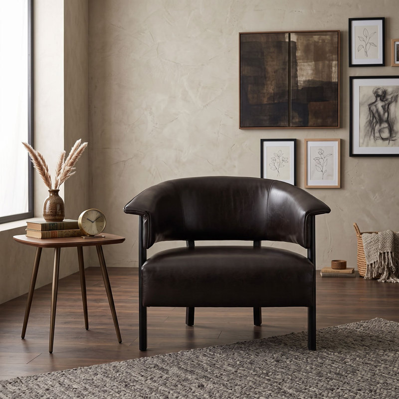 Fauteuil d'appoint capitonné à oreilles avec accoudoirs enveloppants et lattes robustes, Brown