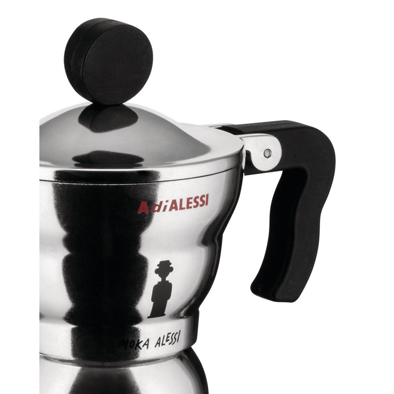 Alessi 3-Cup Black Handle Aluminum Espresso Maker