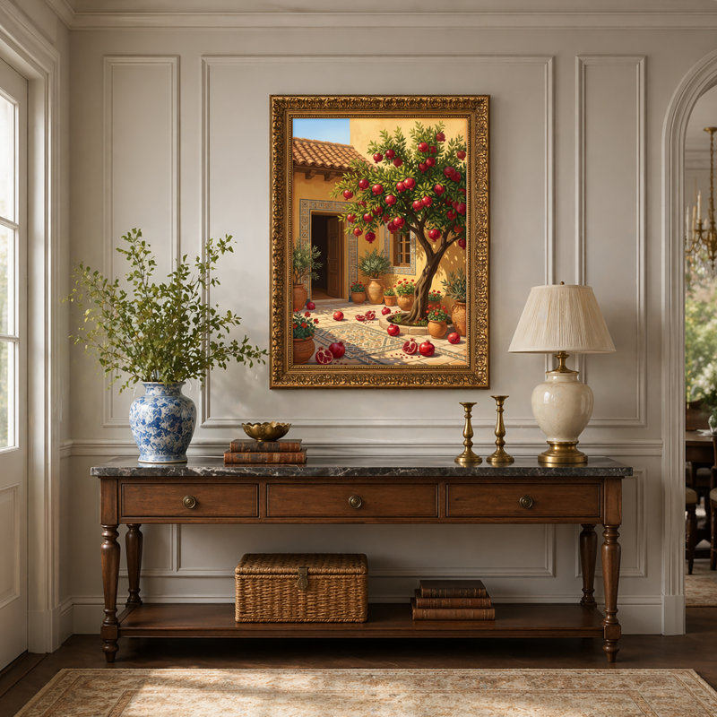 Natural Wood Framed,Canvas Wall Art for Living Room, Bedroom, Office or Entryway – Decorative Wall Decor with Mediterranean Garden