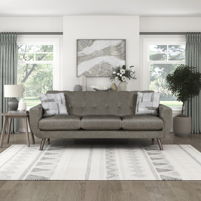 Laveeda 86.5" Mid-Century Modern Microfiber Sofa with Refined Tufted Back Cushion, Reversible Seat Cushions