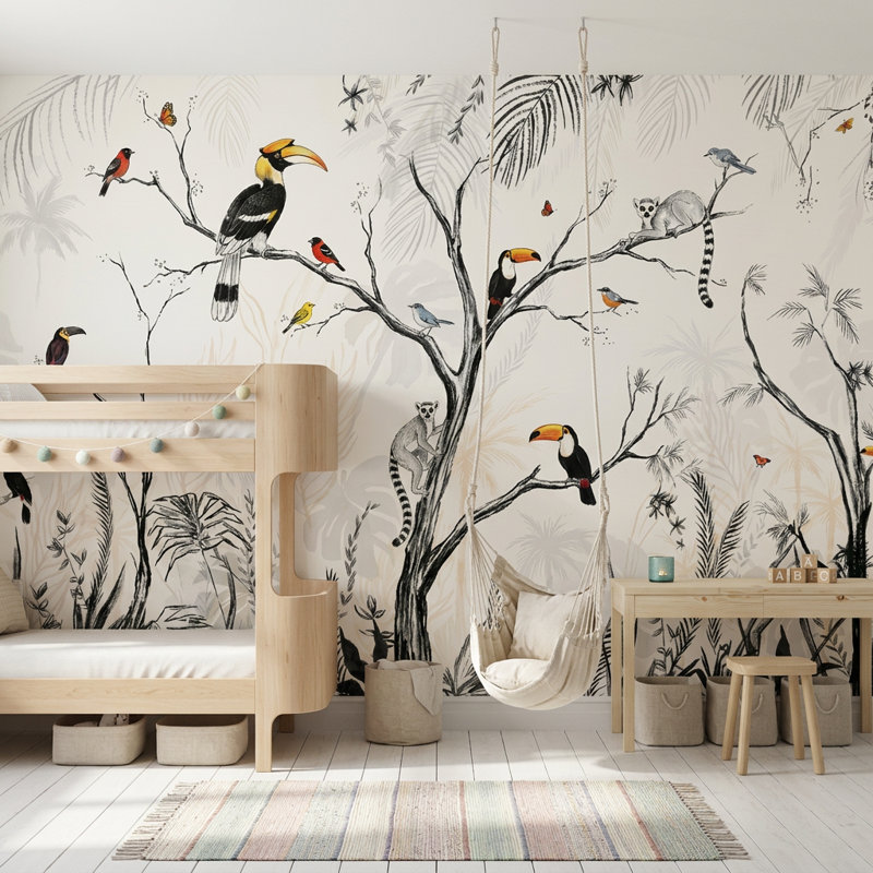 Papier peint toucan, oiseaux tropicaux, 120 po x 96 po, Peler et coller