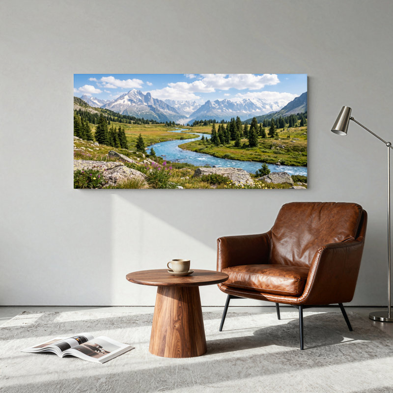 Ensemble de 1 tableau sur toile « Rivière de montagne », L 32 po x H 16 po, Toile tendue