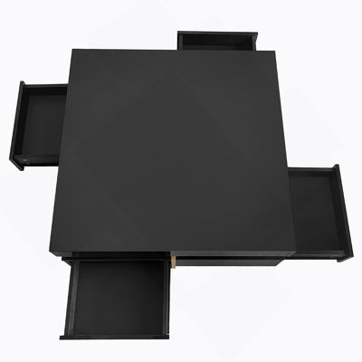 Modern High Gloss Coffee Table With 4 Drawers, Multi-Storage Square Cocktail Tea Table
