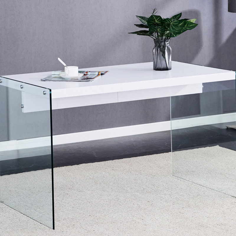 Table basse simple et chic avec éléments transparents en verre trempé blanc, Blanc