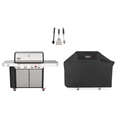 Genesis Weber 4 - Burner Free Standing 48000 BTU Gas Grill with Side Burner and Cabinet 3 Piece Set