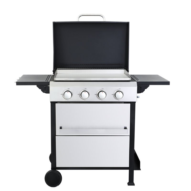 Barbecue d'extérieur au gaz propane 4, 49200Btu, SS, grilles de cuisson en émail métallique, table d'appoint pliable, support à panier suspendu