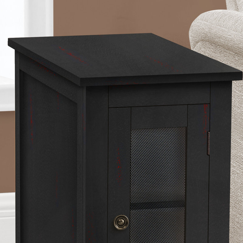 Table d'appoint, table de bout, table d'appoint, étroite, table de chevet, chambre à coucher, lampe, rangement, placage noir, transitionnel