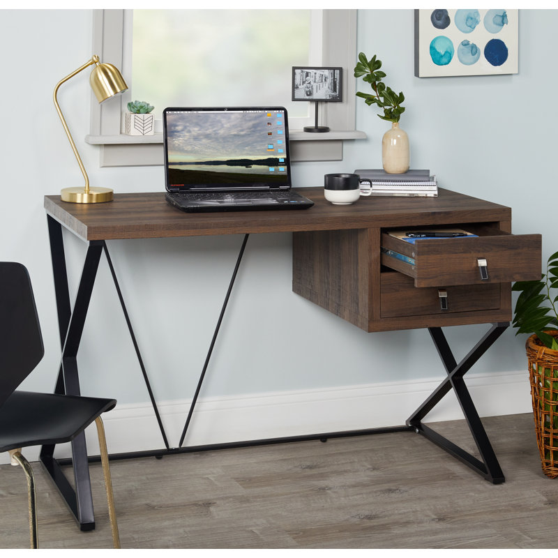 Garlough Steel Computer Desk, Brown
