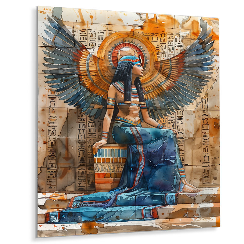 Bleu et beige, déesse égyptienne II - Égypte, impression d'art mural, Métal métal, H 32 po x l 16 po x P 1 po