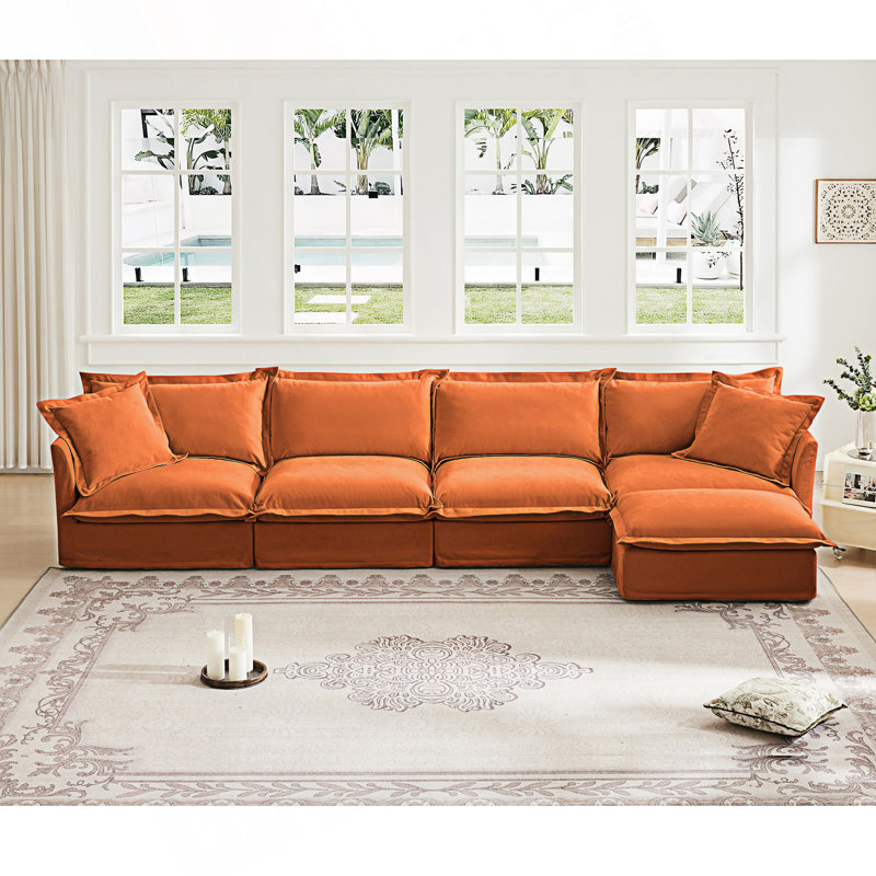 Canapé modulaire long en L à housse en L, 4 places avec accoudoirs souples
