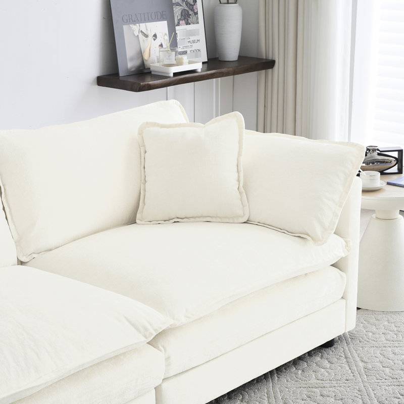Canapé modulaire en U blanc convertible avec repose-pieds réversible pour le salon, blanc, matériau