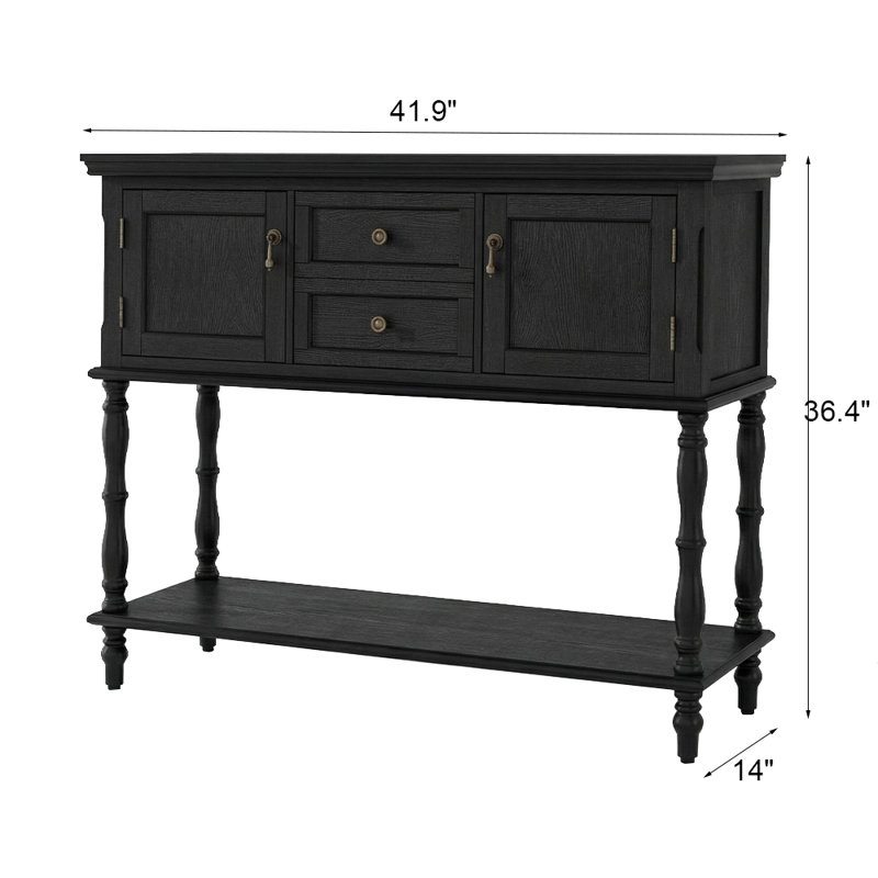 Farmhouse Console Table with 2 Drawers and 2 Doors, 42 in. Wood Entryway Table with Bottom Shelf for Hallway or Living Room