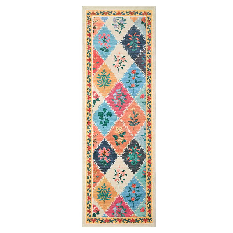 Bohe Geometric Floral Rugs for Living Room, Bedroom, Kitchen, Cream, Rectangle 10' x 13'