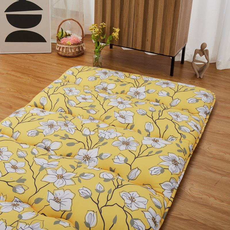 Matelas de futon japonais jaune avec matelas à fleurs et matelas pliant pour lit de camping, Lit simple