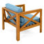 Fauteuil club d'extérieur 4 pièces avec coussins bleus, finition bois, idéal pour les terrasses et les jardins en tissu imperméable