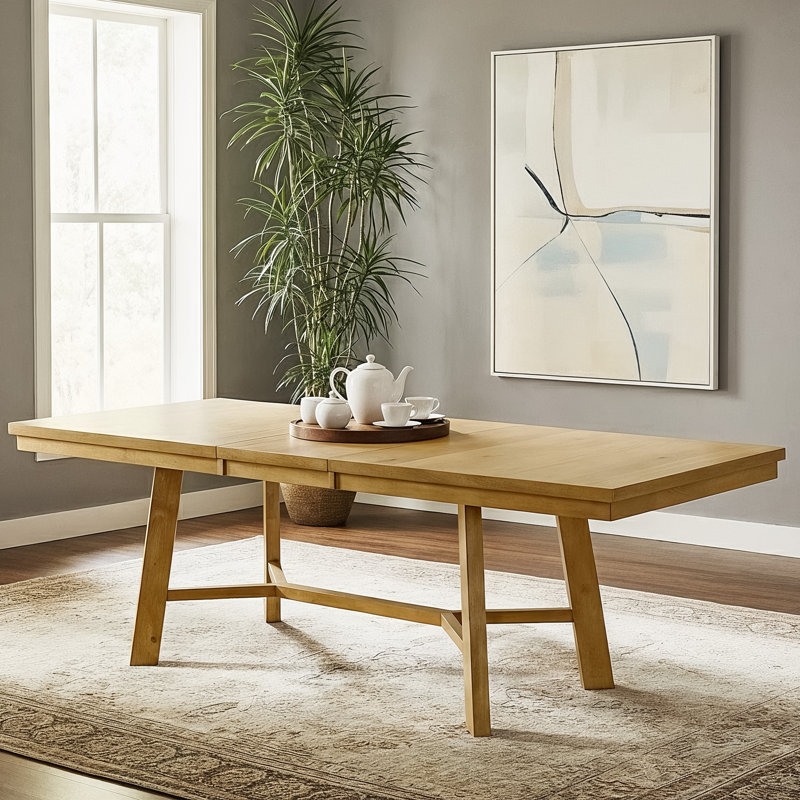  Alderon Modern Solid Wood Extendable Rectangular Dining Table, Light Wood