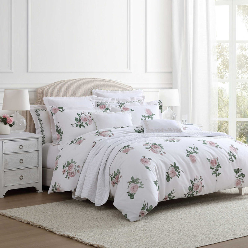 Ensemble d'édredon réversible rose en coton Martha Stewart, Édredon pour très grand lit + 2 taies décorativ