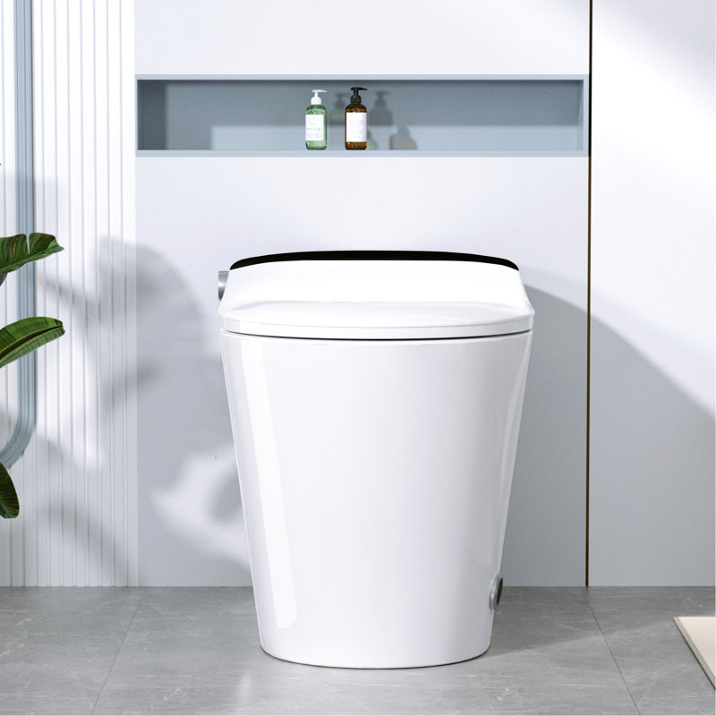 Smart Toilet With Built - In Bidet, Foot Kick Lid Opening, Heated Seat, Rinse Function, Multi Mode Cleaning Zone, 256 Color Night , Led Display, Adjustable Temperatures, Easy Installation, White
