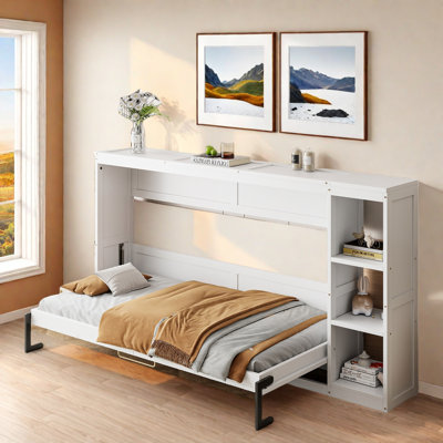 Murphy Bed With 4 Storage Racks And Vertical Striped Design