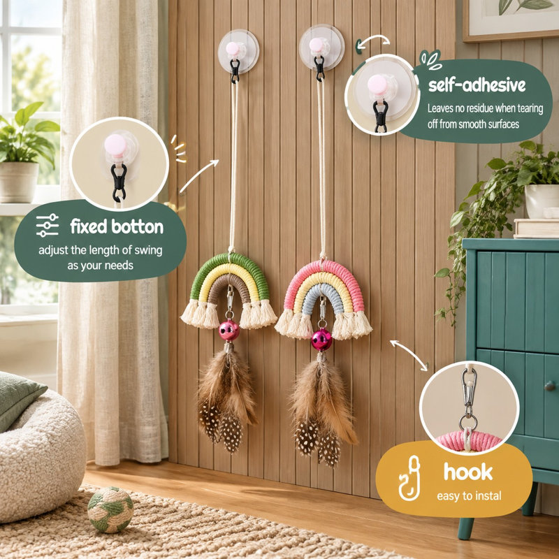 Une conception de porte auto-adhésive permet à cet ensemble de 2 plumes rétractables d'aider les chats et les chatons à jouer, chasser, faire de l'exercice, chasser et rester occupé; Il est présenté comme un cadeau pour chat.