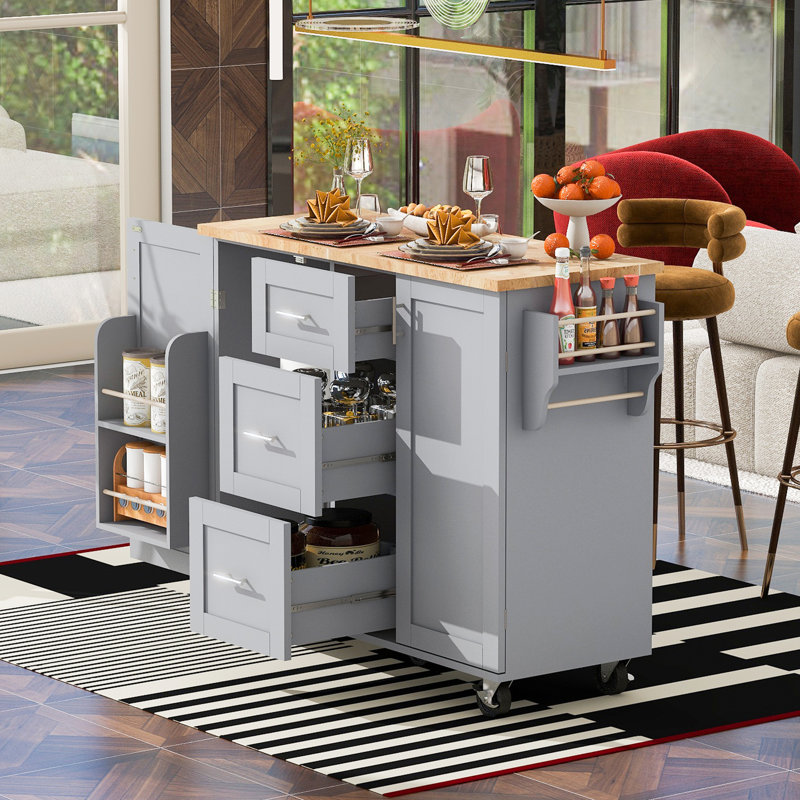 Kitchen Cart With Internal Storage Space, Grey-blue, Keep Your Essentials Organized Stable Wheels, Smooth Movement In