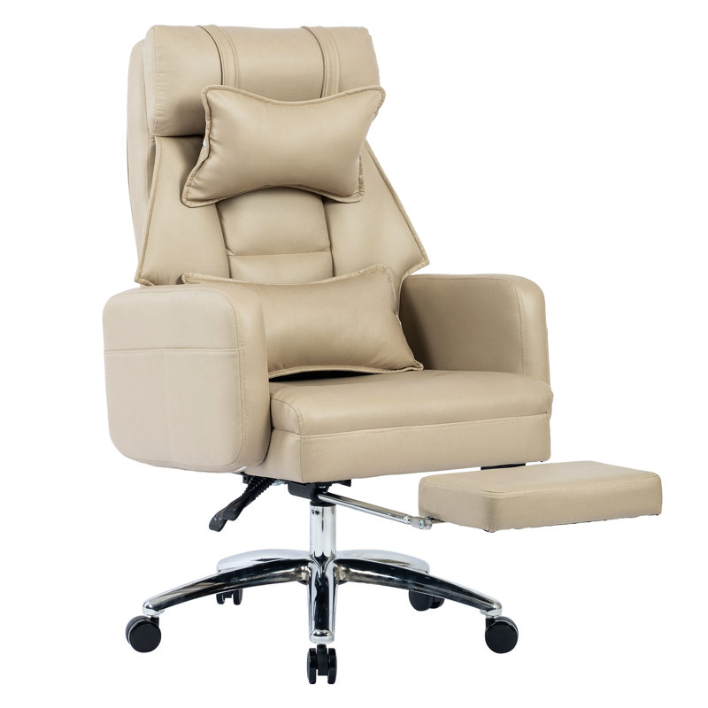 Chaise de bureau beige avec une texture de cuir robuste et un rembourrage confortable pour ordinateur