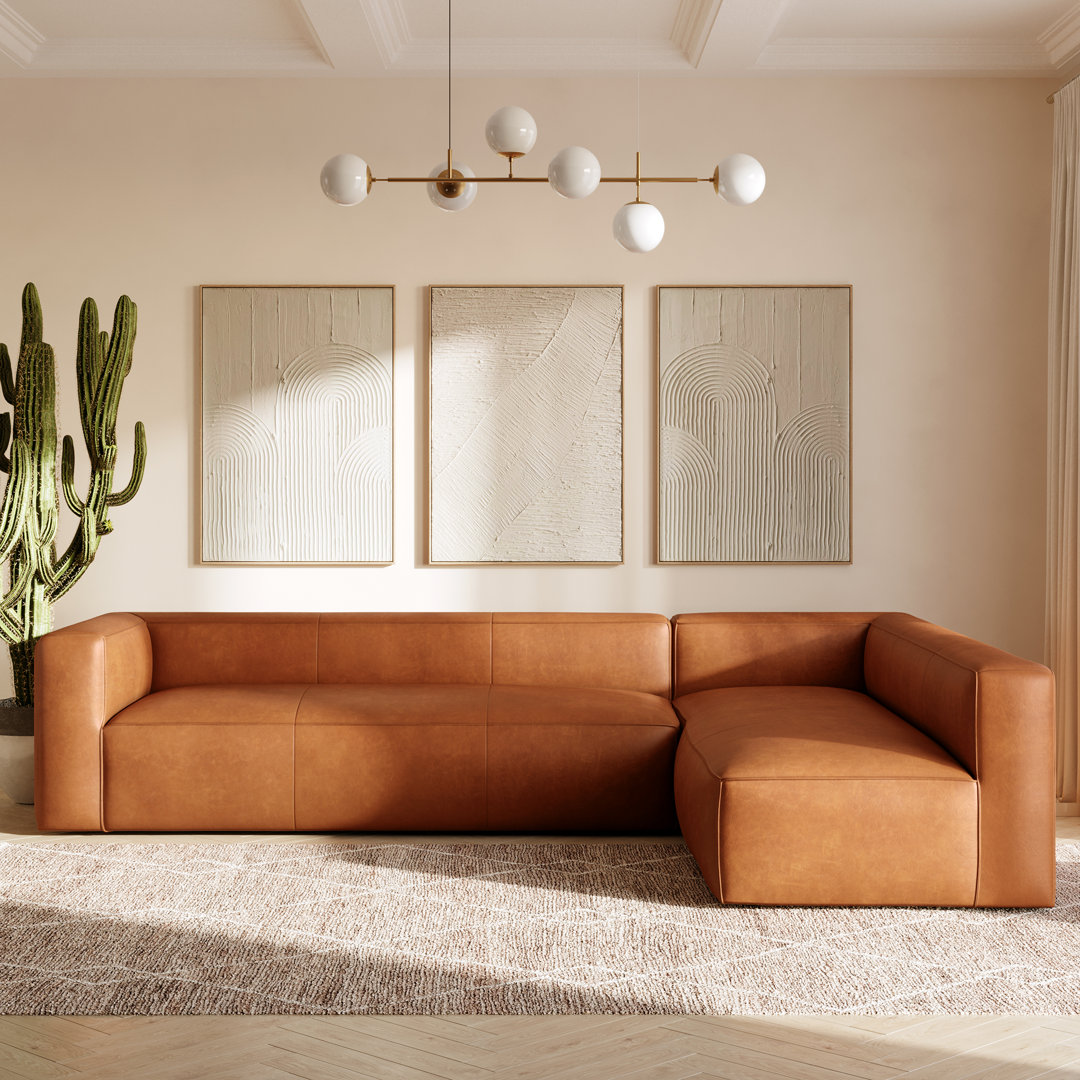 Piazza Corner Sectional Sofa in Saddle Tan Poly & Bark