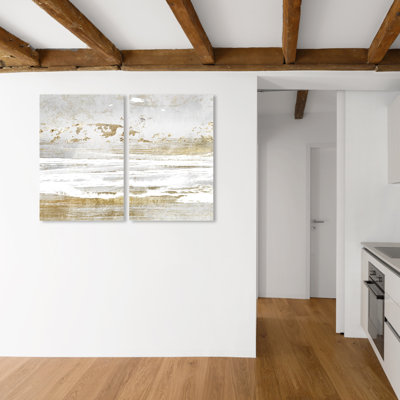 «Hopeful Romantic Diptych, Abstract Ocean Modern Gold» par Oliver Gal - ensemble de 2 impressions sur toile tendue
