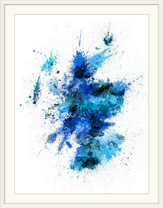 «Écosse, peinture, éclaboussures de carte» par Francy, impression, Cadre blanc, H 24 po x l 20 po x P 1 po