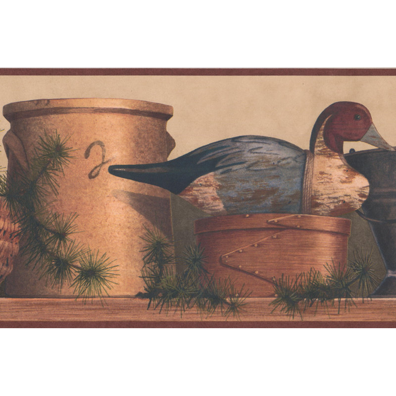 Bordure de papier peint rétro avec bordure en bois 7 pi x l 180 po Bourquin Jugs Kettles
