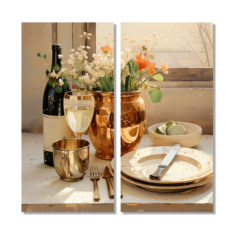 «Beige Wine Essence Kitchen», ensemble de 2 pièces d'art mural sur toile, 20" H x 24" W, Wrapped Canvas, Does Not Apply