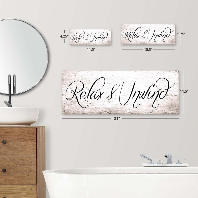 "Panneau en métal patiné, relax et relax", H 4,25 po x l 11,5 po x P 0,04 po
