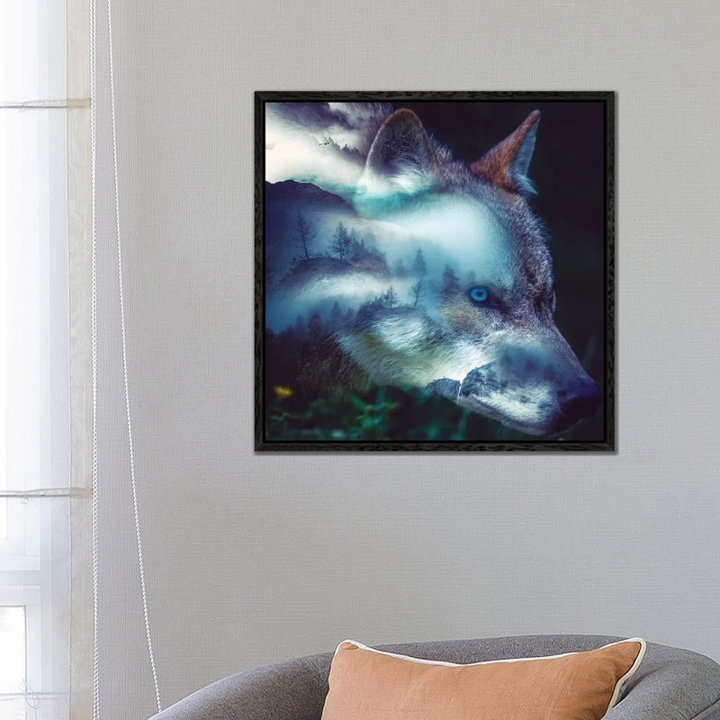 Forest Wolf by Paul Haag - Print on Canvas, 66.04 cm H x 66.04 cm W, Black Framed